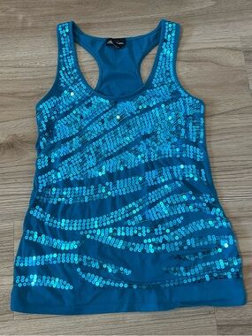 Sleeveless Sequin Tank Top in Teal by Seductions